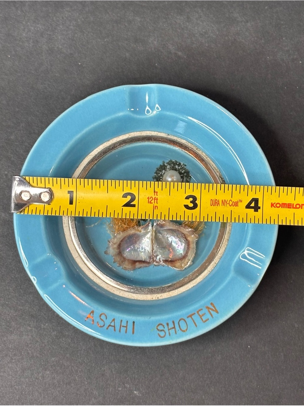 Vintage Asahi Shoten Blue Round Ceramic Ashtray with Shell Diorama & Pearls - Picture 6 of 6